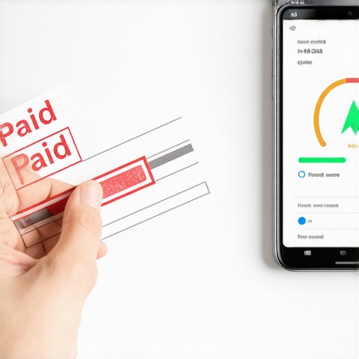A paid debt invoice next to a credit score that has not improved.