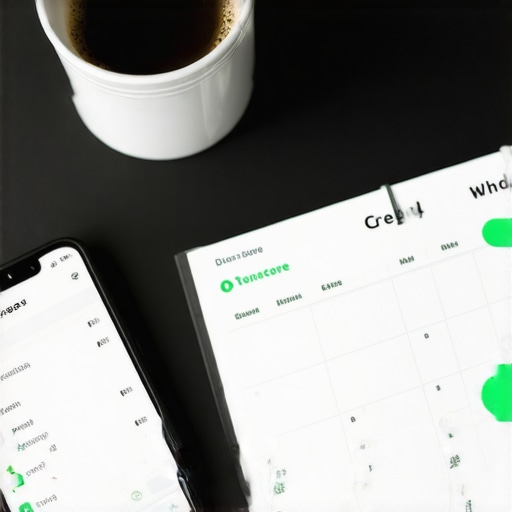A smartphone displaying a credit monitoring app next to a coffee cup and a calendar.