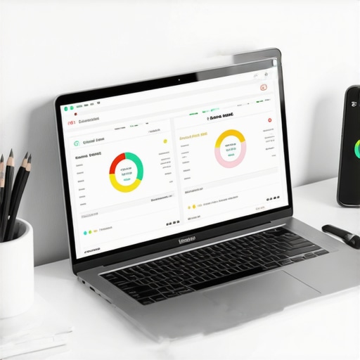 A clean workspace showing digital and physical tools for tracking debt and credit scores.