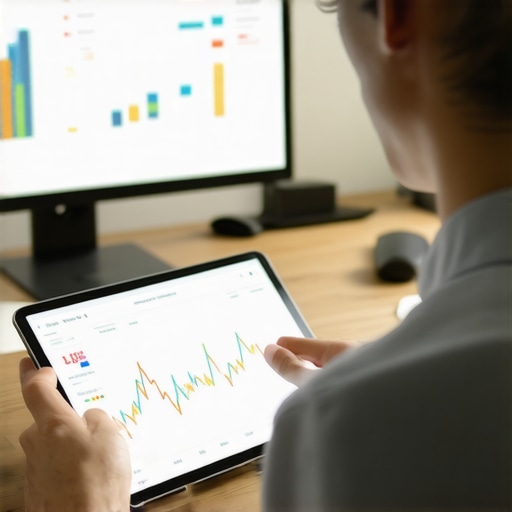 A person monitoring credit score metrics on a digital tablet