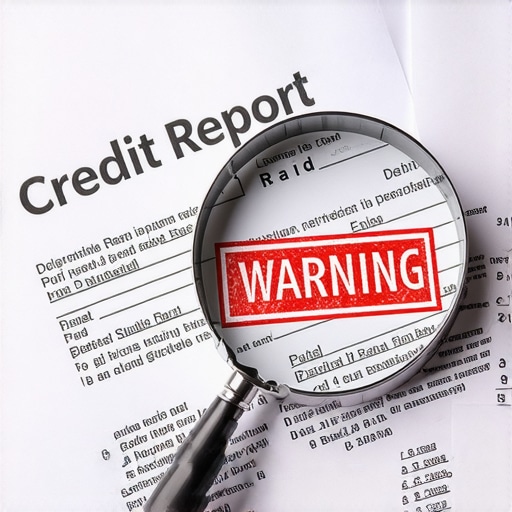 A magnifying glass highlighting a warning on a credit report.