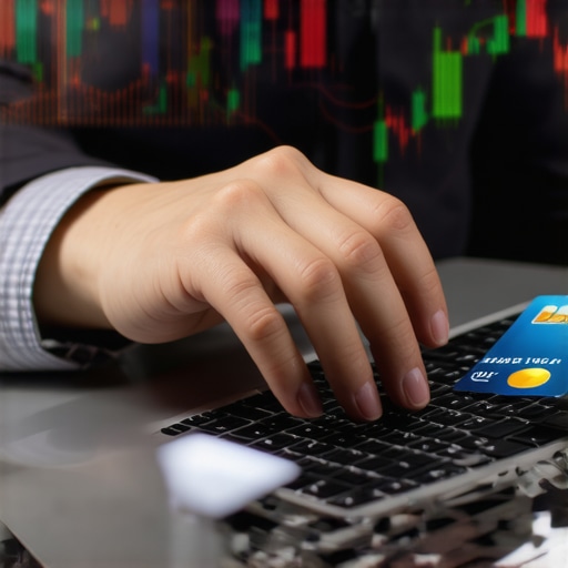 Updating income on a laptop for credit limit increase Hands typing on a laptop next to a credit card to update financial information for a credit limit boost.