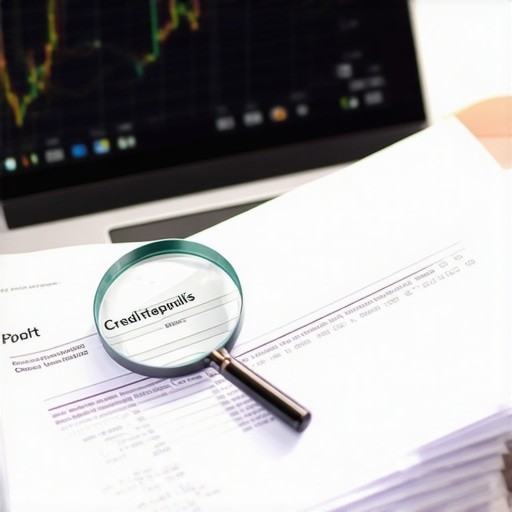 Why Credit Scores Flatline Despite On-Time Payments A desk with utility bills, a laptop displaying a flatlining credit score graph, and a magnifying glass examining a credit report.